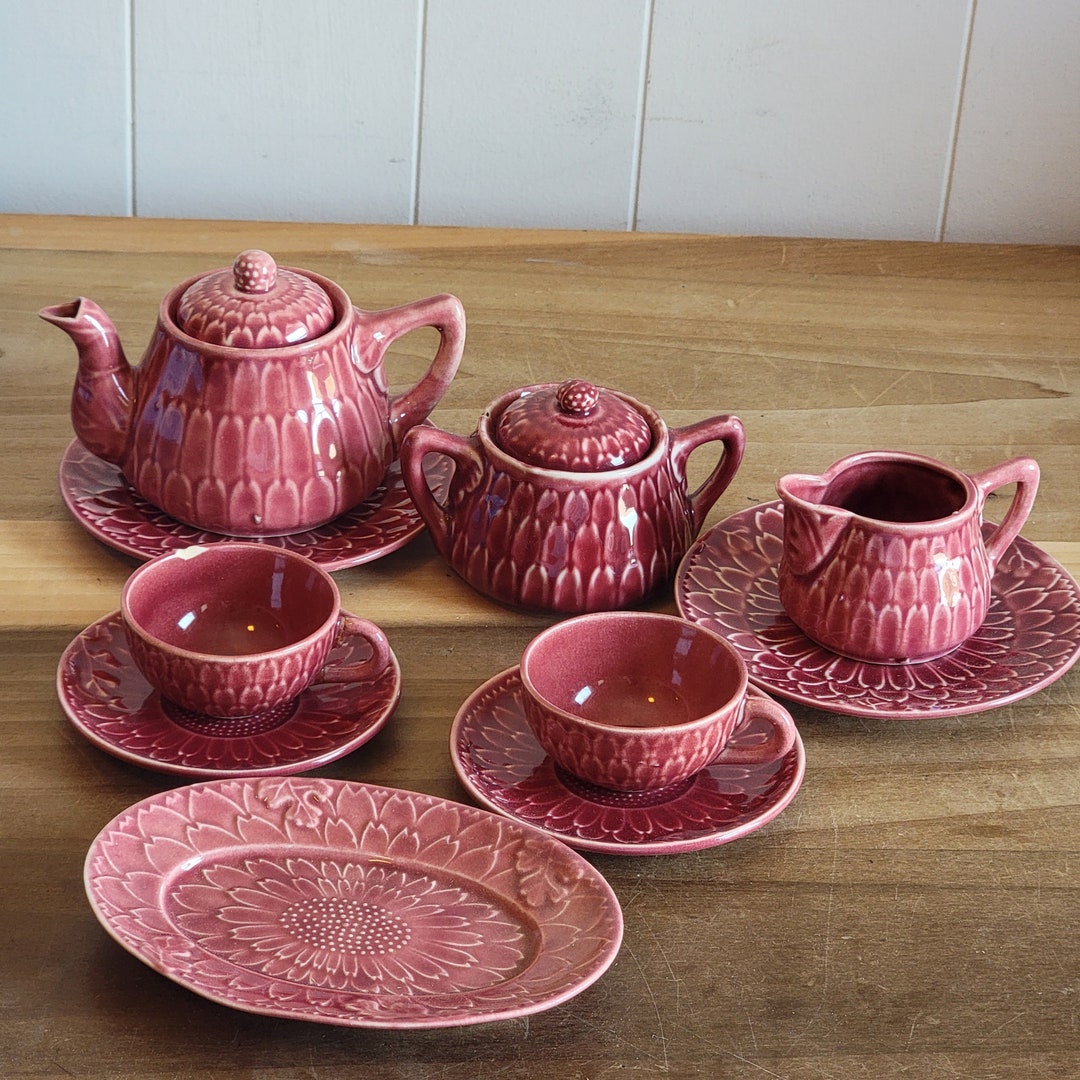Vintage Majolica Made in Japan Teapot Sugar Bowl Creamer Teacups