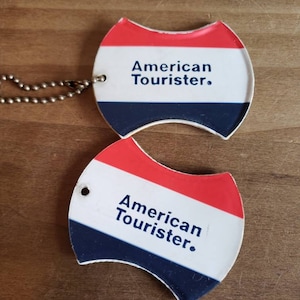 Vintage American Tourister Luggage Tags: Red White Blue Travel Lot