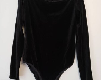 Vintage Dead Stock DKNY Donna Karen New York Bodysuit Leotard Black Velvet Size Large NWT