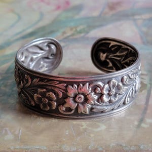Vintage Signed S Kirk & Son Sterling Silver Flower Floral Cuff Bracelet 925