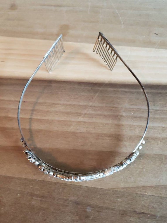 Vintage Clear Rhinetone Silver Tone Metal Tiara W… - image 9