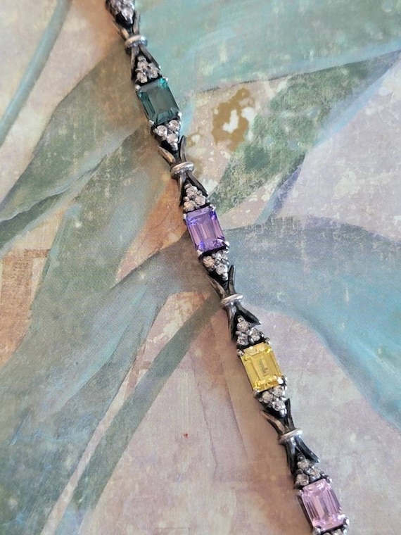 Vintage Sterling Silver Rhinestone and Faceted Gem