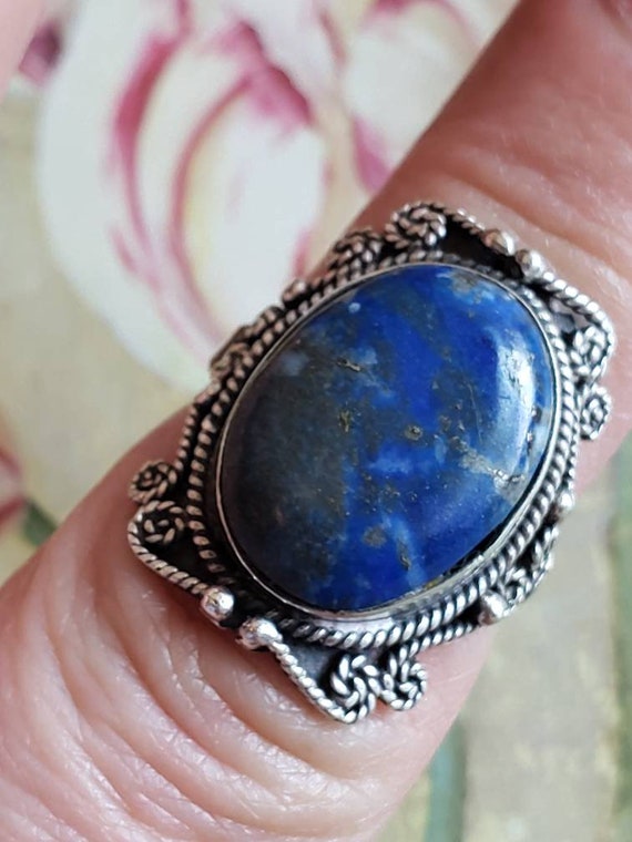 Vintage Sterling Silver and Blue Stone Bezel Ring… - image 6