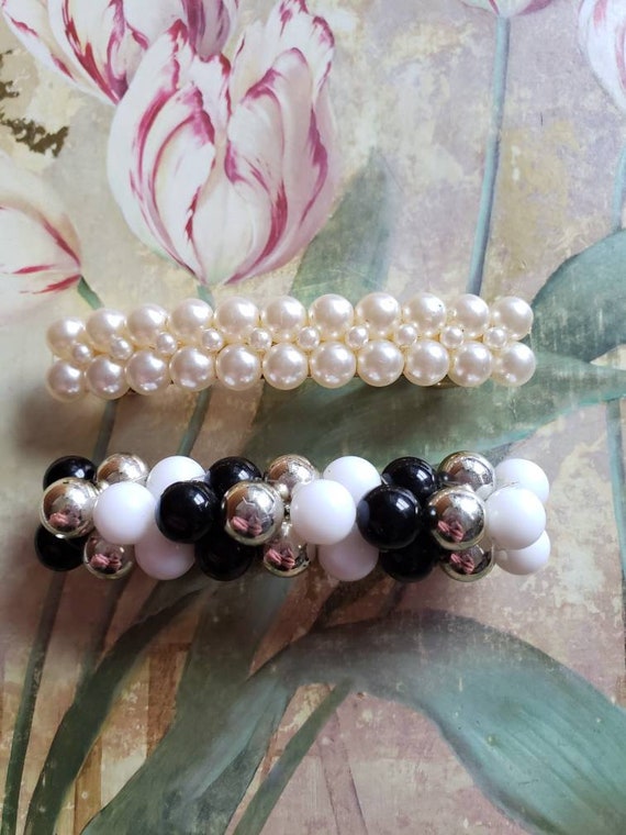 Vintage Lot of 2 Faux Pearl and White Black and Si