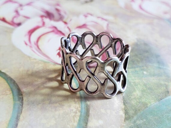 Vintage Sterling Silver Repeating Pattern Ring 92… - image 2