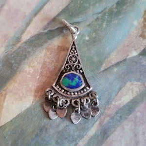 Vintage Small Sterling Silver and Azurite Pendant 925