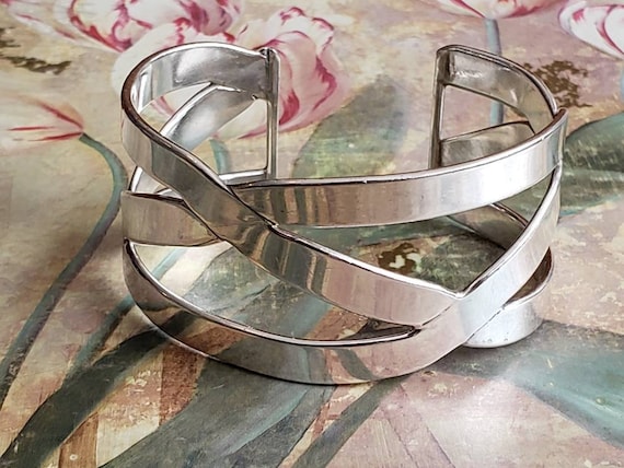 Vintage Sterling Silver 925 Cris Cross Cuff Bracelet - Etsy