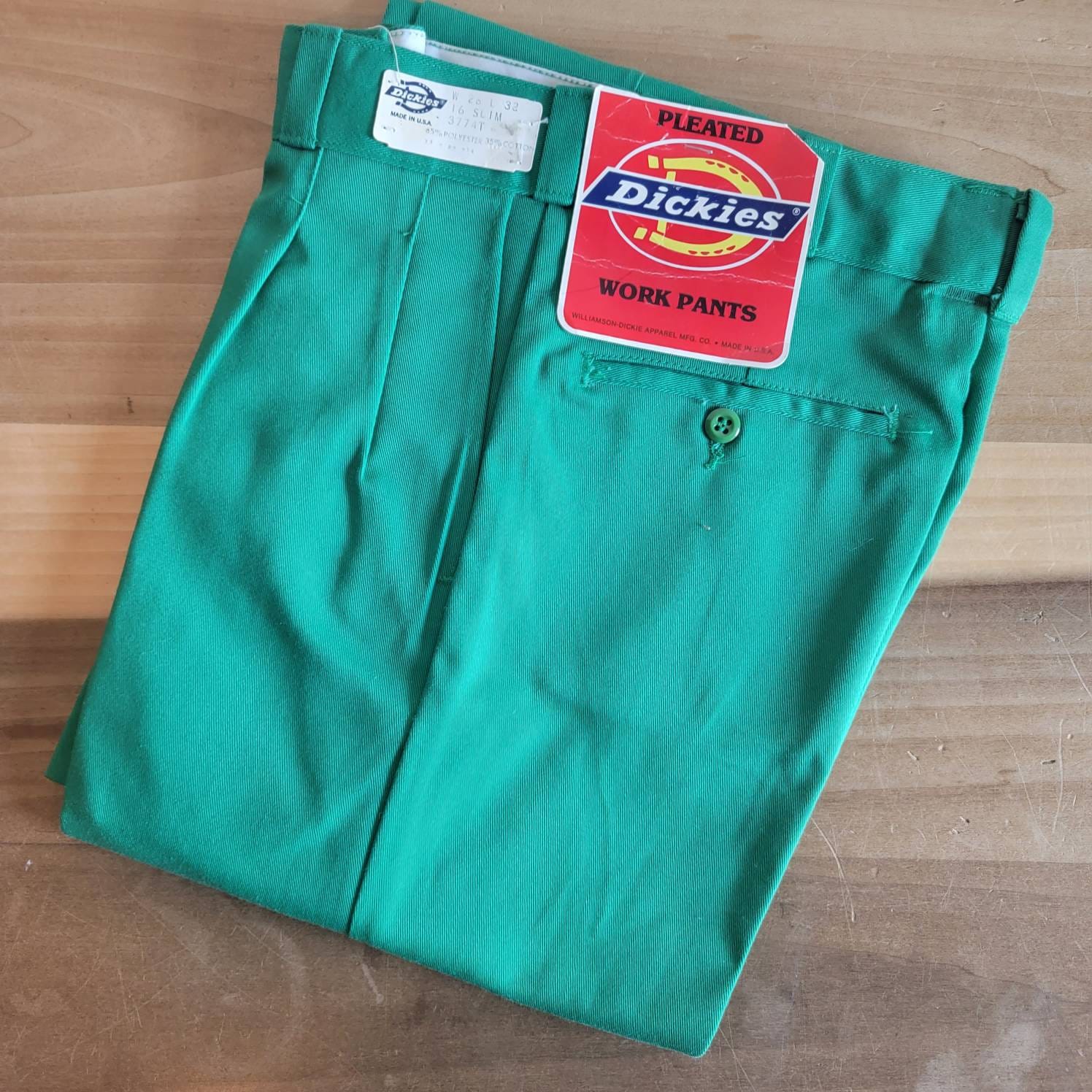 Vintage Dickies Green Pleated Work Pants - Size 16 Slim, Made in 