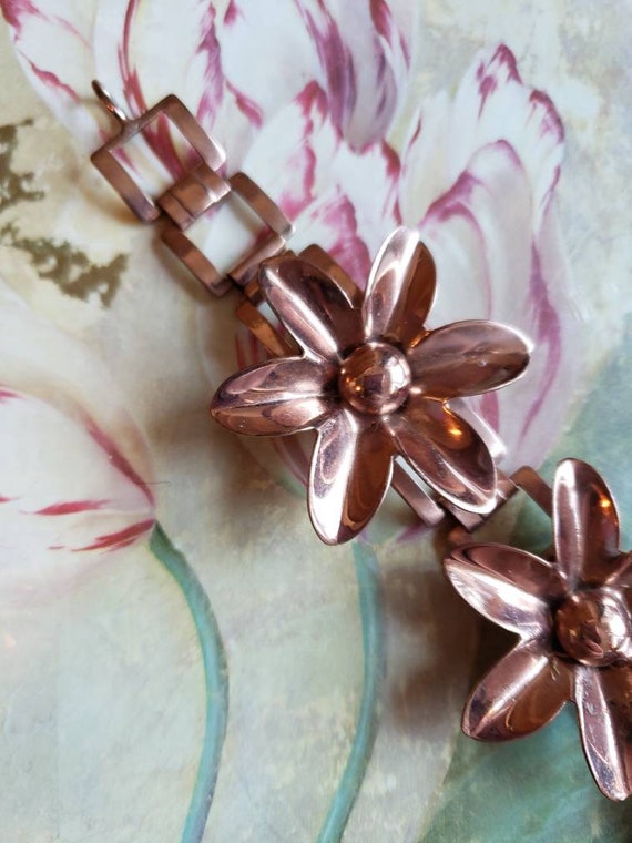 Vintage Copper Daisy Flower Bracelet - image 3