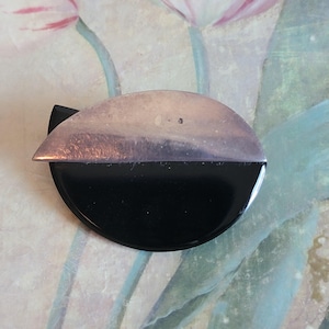 Vintage Sterling Silver and Black Onyx Brooch or Pin Black