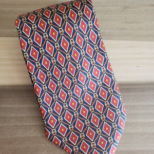 Vintage Fendi Mens Neck Tie Cravat Red Gold Blue Made in Italy 100% Silk Mensware Mens Accessory 1980s