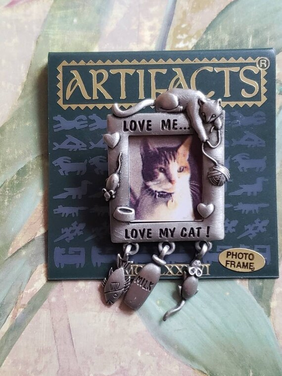 Vintage JJ Silver Tone Metal Love Me Love My Cat … - image 2