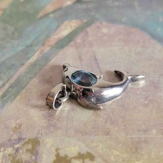 Vintage Sterling Silver and Blue Gemstone Dolphin… - image 3