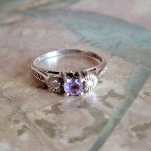 Vintage Avon Sterling Silver Cubic Zirconia and Amethyst Ring Size 11.25 Faceted Prongs
