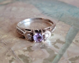 Vintage Avon Sterling Silver Cubic Zirconia and Amethyst Ring Size 11.25 Faceted Prongs