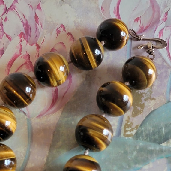 Vintage Tiger Eye Large Bead Beaded Chunky Neckla… - image 8