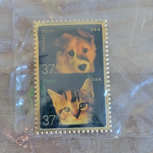 Vintage Dead Stock Spay Neuter Pets Stamp Pin Brooch United States Postal Service Official Licensed Product USA 37 Cents Made in the USA