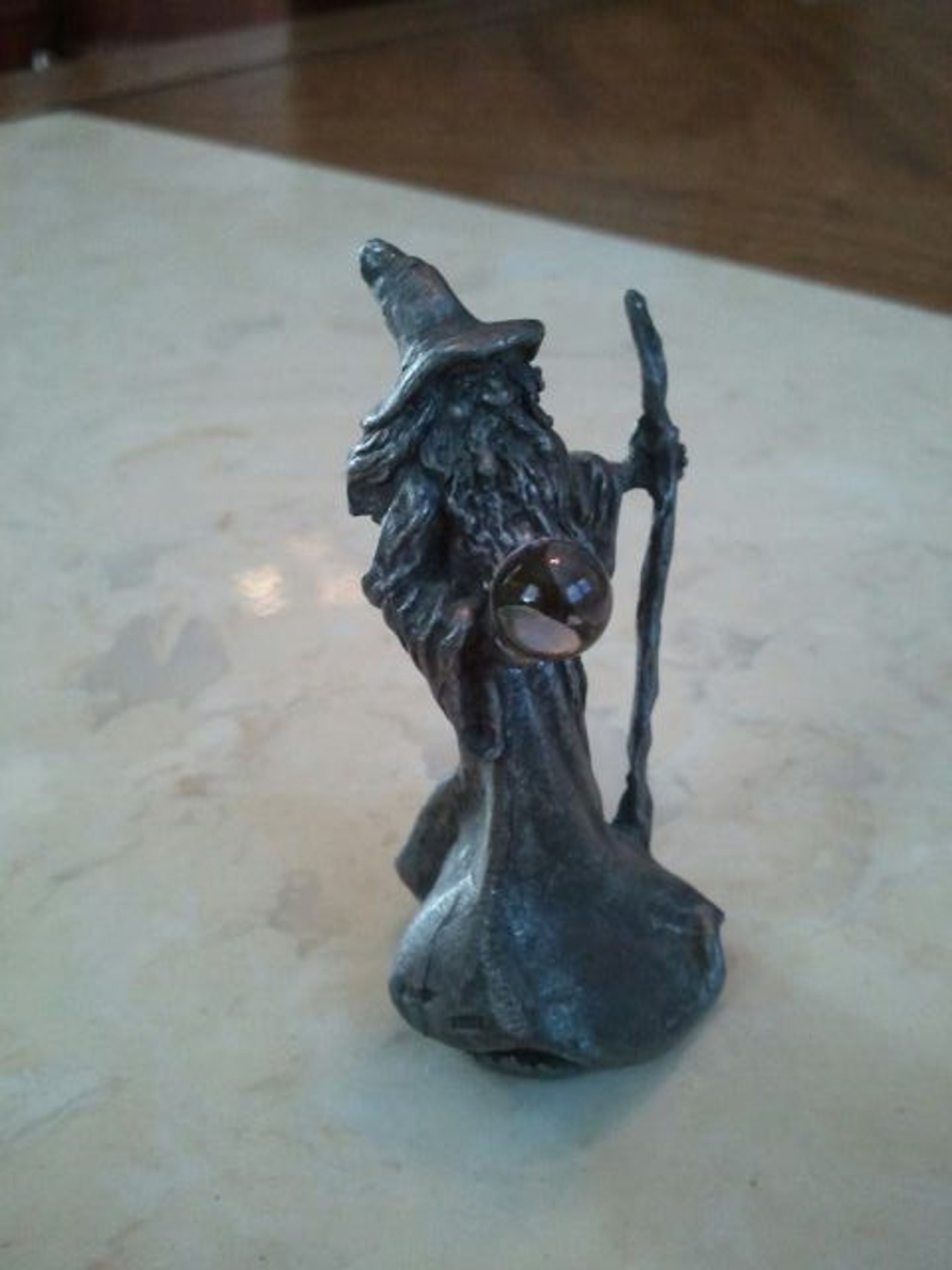 Vintage Pewter Wizard With Staff and Crystal Sphere Figurine Etsy