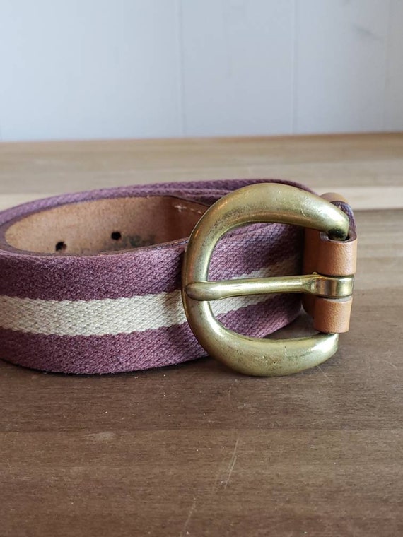Vintage Woven Cotton Belt: Leather & Brass Buckle, Size 34  display picture 1