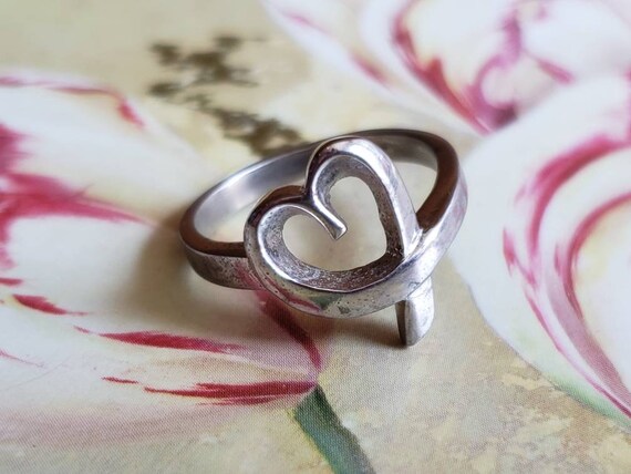 Vintage Sterling Silver Heart Ring 925 Promise Ri… - image 1