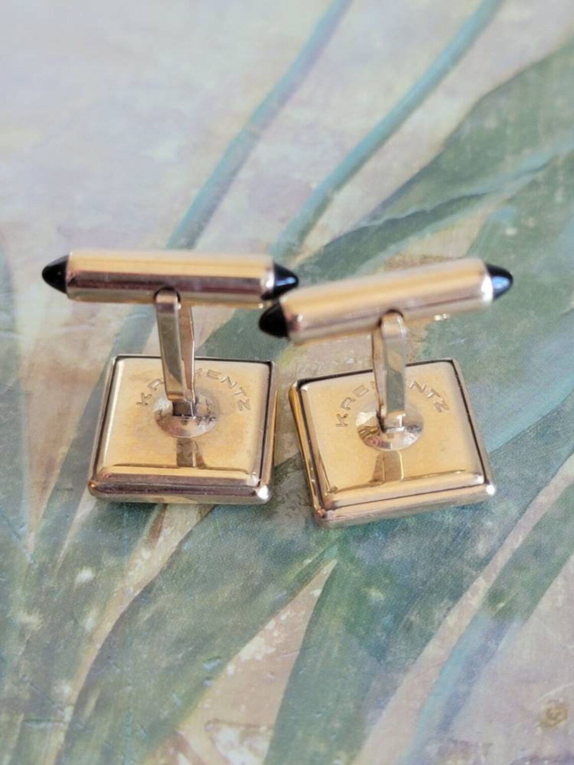 Vintage Krementz Cufflinks Cuff Links 1950s Square Black Gold Etsy