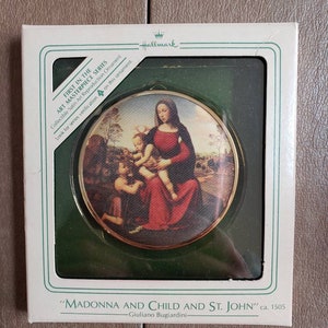 Vintage Hallmark Art Series Masterpieces Christmas Ornament 1984 Original Box Madonna and Child and Saint John Giuliano Bugiardini image 6