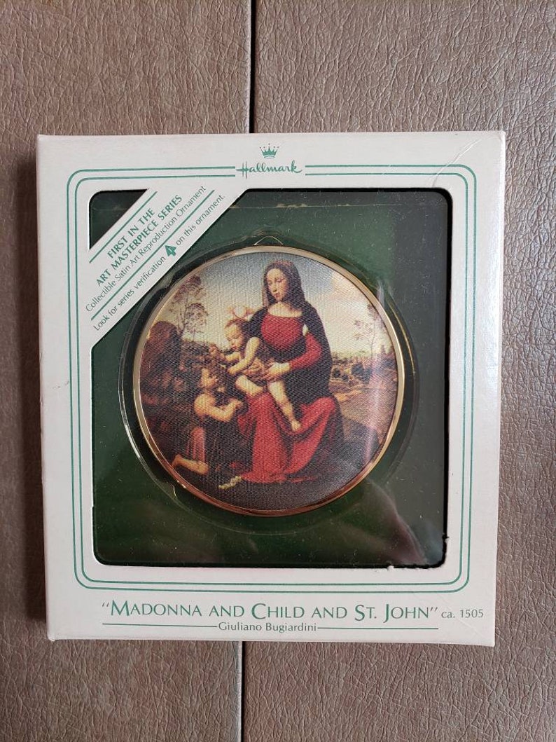 Vintage Hallmark Art Series Masterpieces Christmas Ornament 1984 Original Box Madonna and Child and Saint John Giuliano Bugiardini image 6