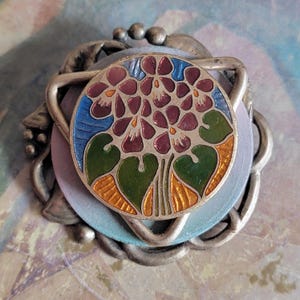 Vintage Mixed Media African Violets Pin or Brooch Mothers Day