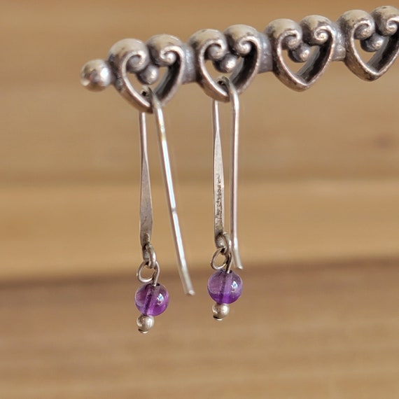 Vintage Sterling Silver and Amethyst Bead Earring… - image 4