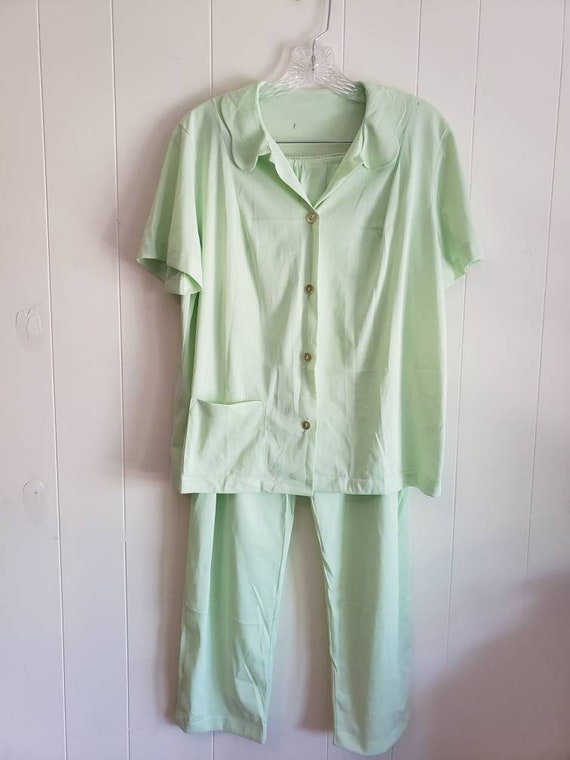 Vintage Hollywood Vassarette Pale Green Pajama Se… - image 1