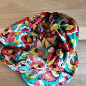 Vintage Floral Velvet Newsboy Cap - 1970s Gramercy Firebird