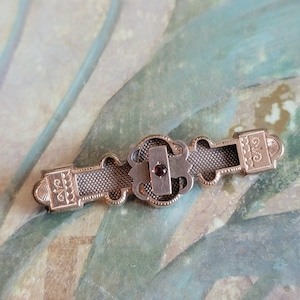 Vintage Victorian Gold Tone Metal and Garnet Brooch or Pin