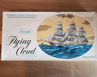 Vintage Scientific Flying Cloud Wood Ship Model Kit As Is With Carved Wood Hull and Cast Metal Fittings