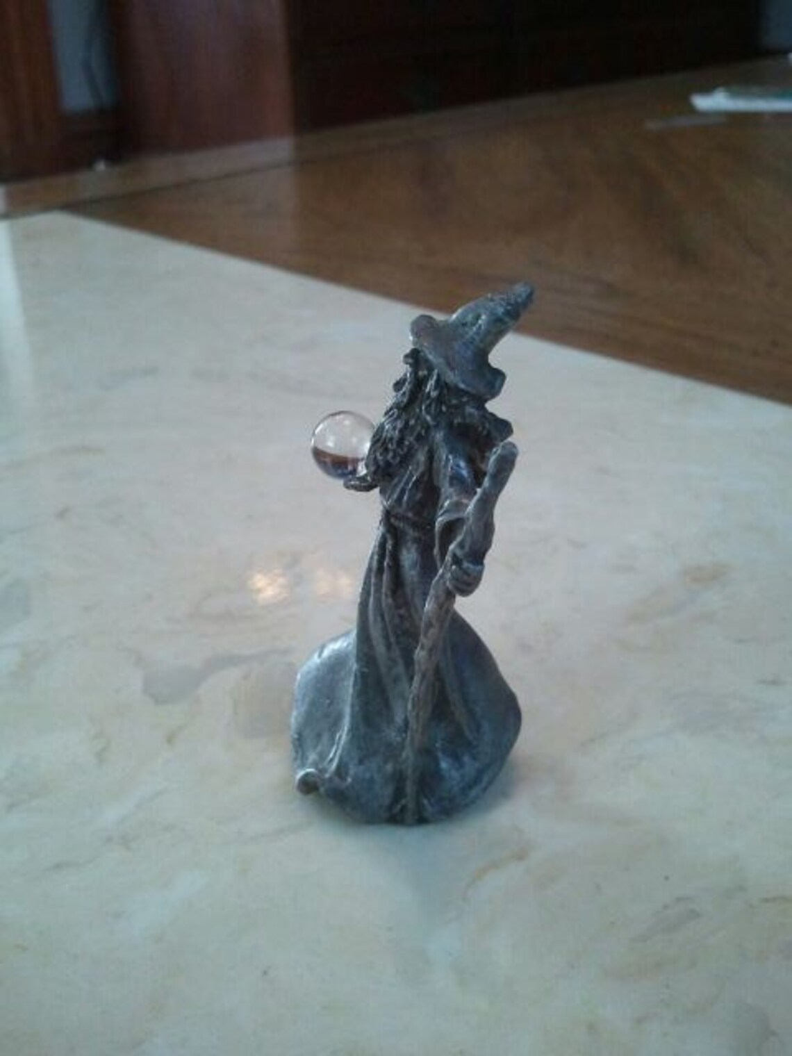 Vintage Pewter Wizard With Staff and Crystal Sphere Figurine Etsy