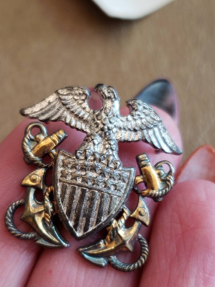 Vintage WWII Navy Pin: Sterling Silver Eagle, 10K Gold Filled - Etsy