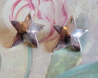 Vintage Signed Sterling Silver Star Earrings For Pierced Ears Posts