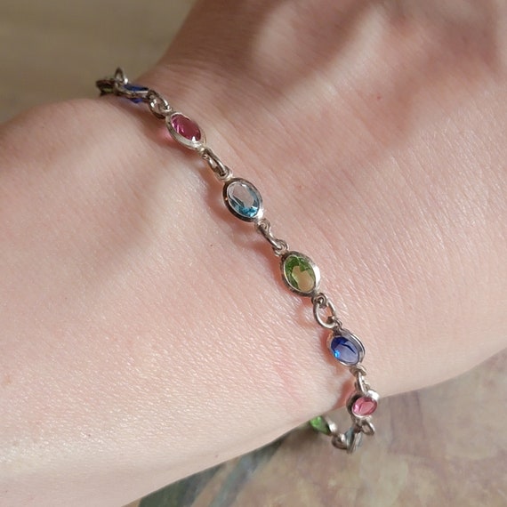 Vintage Sterling Silver and Multicolor Faceted Gl… - image 10