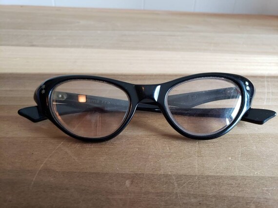 Vintage Black with Stars Glasses Cat Eye Cateye E… - image 1