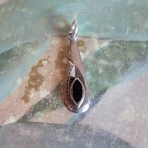 Vintage Sterling Silver and Black Onyx Drop Pendant 925