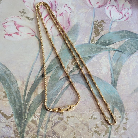 Vintage Swarovski Rope Twist Necklace Accessory Costume Jewelry Rhinestone Clasp As Is