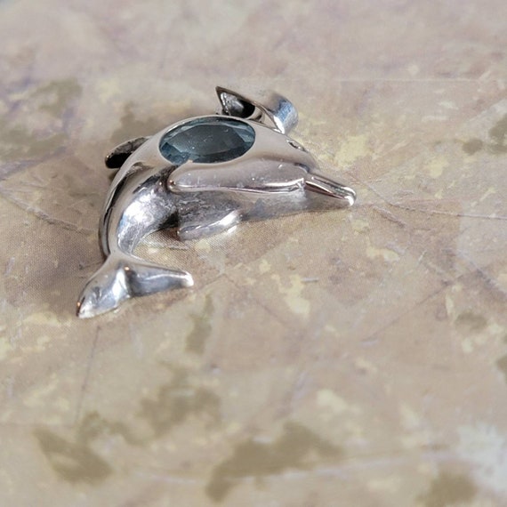 Vintage Sterling Silver and Blue Gemstone Dolphin… - image 2