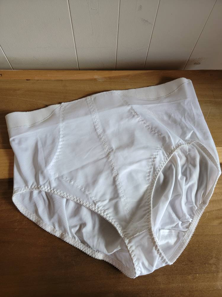 Vintage Crownette White Panty Girdle Size 48 or 9X Control Panel Plus Size  BBW Queen Size Made in the USA 