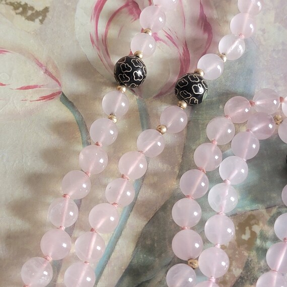 Vintage Rose Quartz Bead and Cloisonne Bead Neckl… - image 5