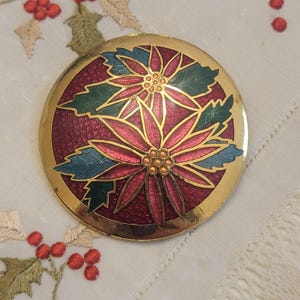 Vintage Enamel and Gold Tone Metal Poinsettia Poinsettias Pin Or Brooch Red Christmas Holiday