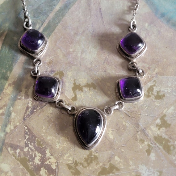 Vintage Sterling Silver and Polished Amethyst Neck