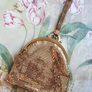 Vintage Gold Mesh Whiting and Davis Evening Purse Twist Closure Wristlet 1950s Wedding Prom Mirror Made in the USA