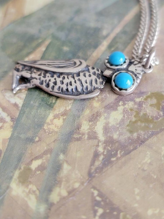 Vintage SC Sterling Silver and Turquoise Wise Owl… - image 2