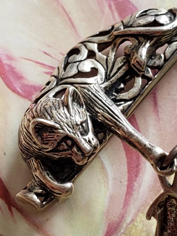 Vintage Jezlaine Sterling Silver Cat and Mouse Br… - image 1