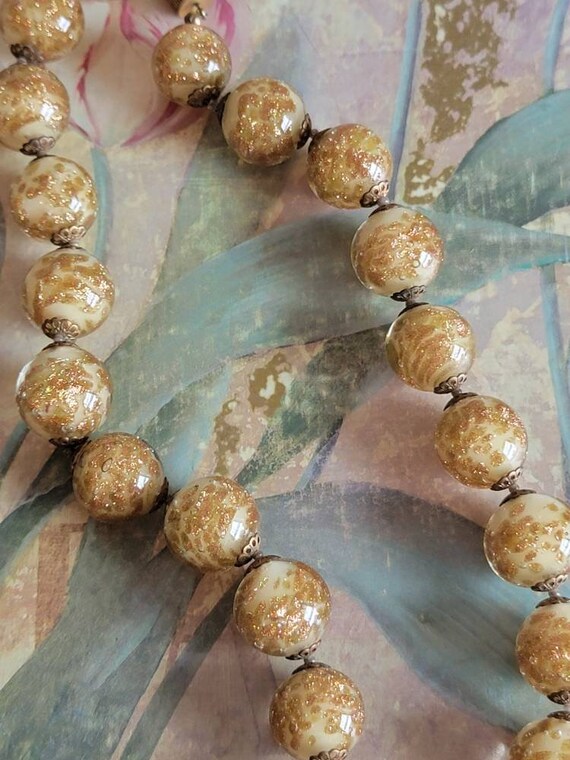 Vintage Glass Beads with Gold Flecks and Gold Ton… - image 7