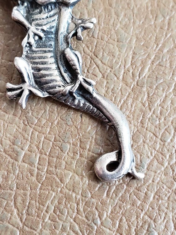 Vintage Sterling Silver Winged Dragon Pendant 925… - image 5